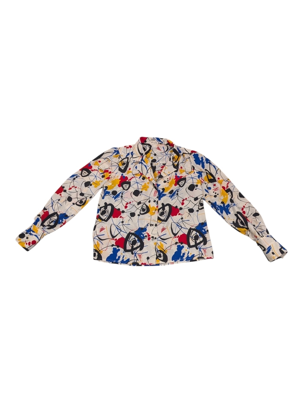 Vintage 1980s Lloyd Williams Abstract Print Button-Up Blouse - Sz 10
